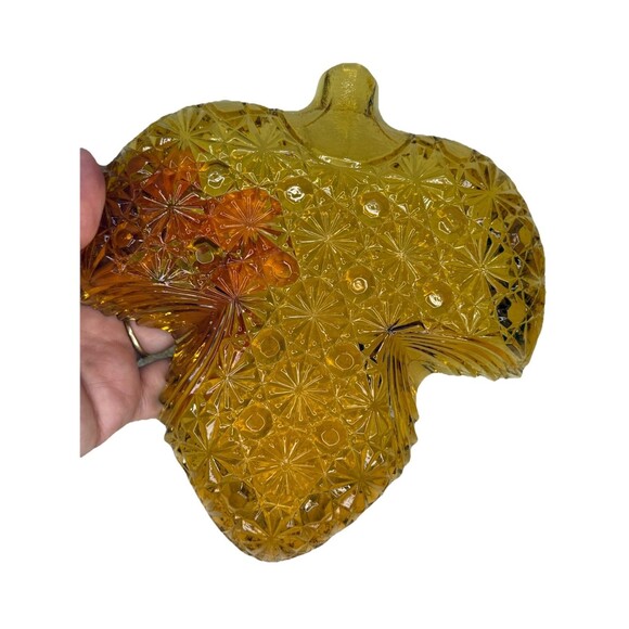 Vintage Amber Glass Fall Leaf Candy Dish Trinket, 1970s,  7” - Picture 2 of 6
